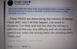 Twitter Censors President Trump’s Tweet Warning He Will Send In the National Guard to Minneapolis If He Has To (thegatewaypundit.com)